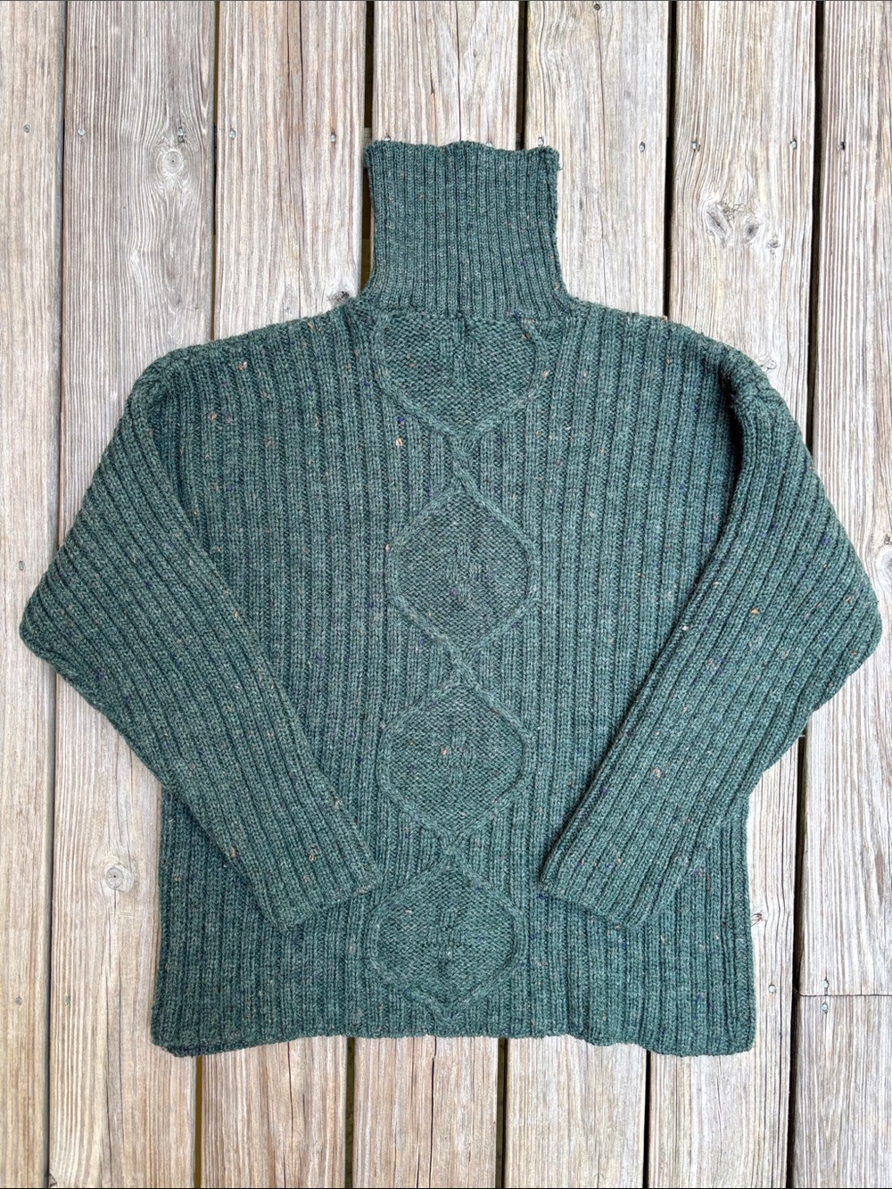CELTIC COUNTRY | VTG Green Fisherman Chunky Wool Turtleneck Sweater | Size XL
